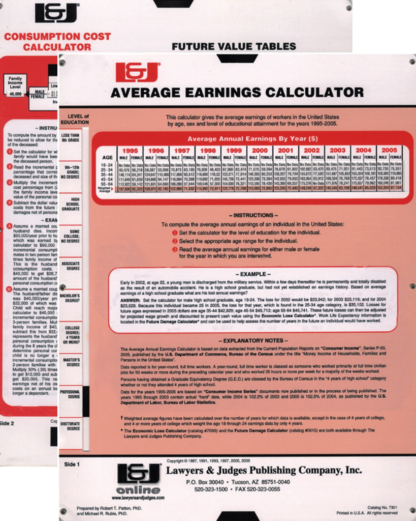 Average Earnings and Consumption Cost Calculator - Lawyers & Judges Publishing Company, Inc.